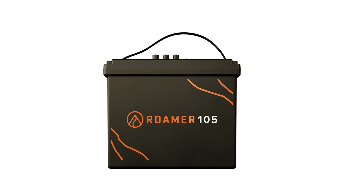 Roamer 105SMART5 MAX 12V 105Ah LiFePO4 battery, front view