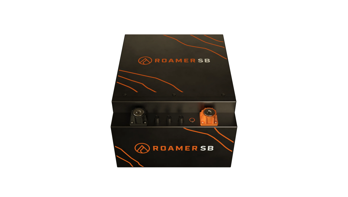 Roamer 230SEATBASE5 12V 230Ah LiFePO4 battery, three-quarter view