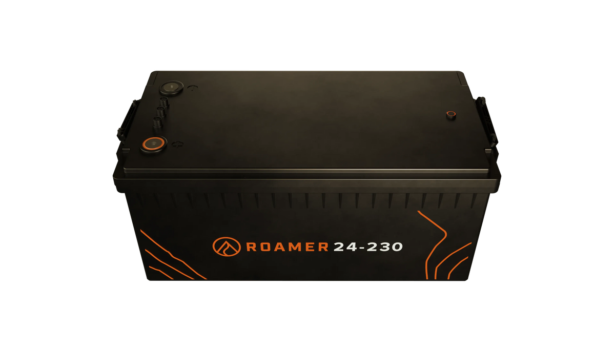Roamer 24-230SMART5 24V 230Ah LiFePO4 battery, three-quarter view